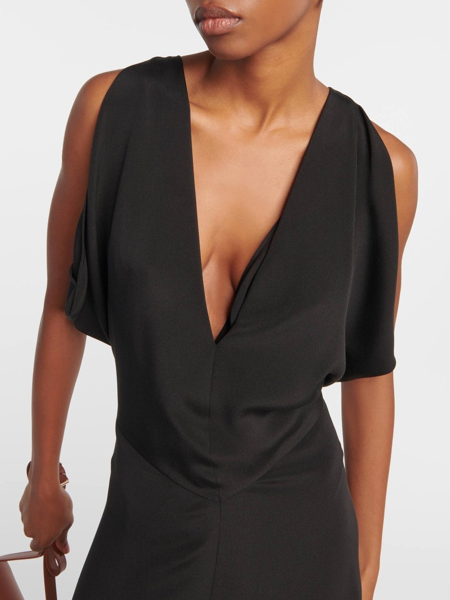 Black Silk V-Neck Maxi Dress - Dresses