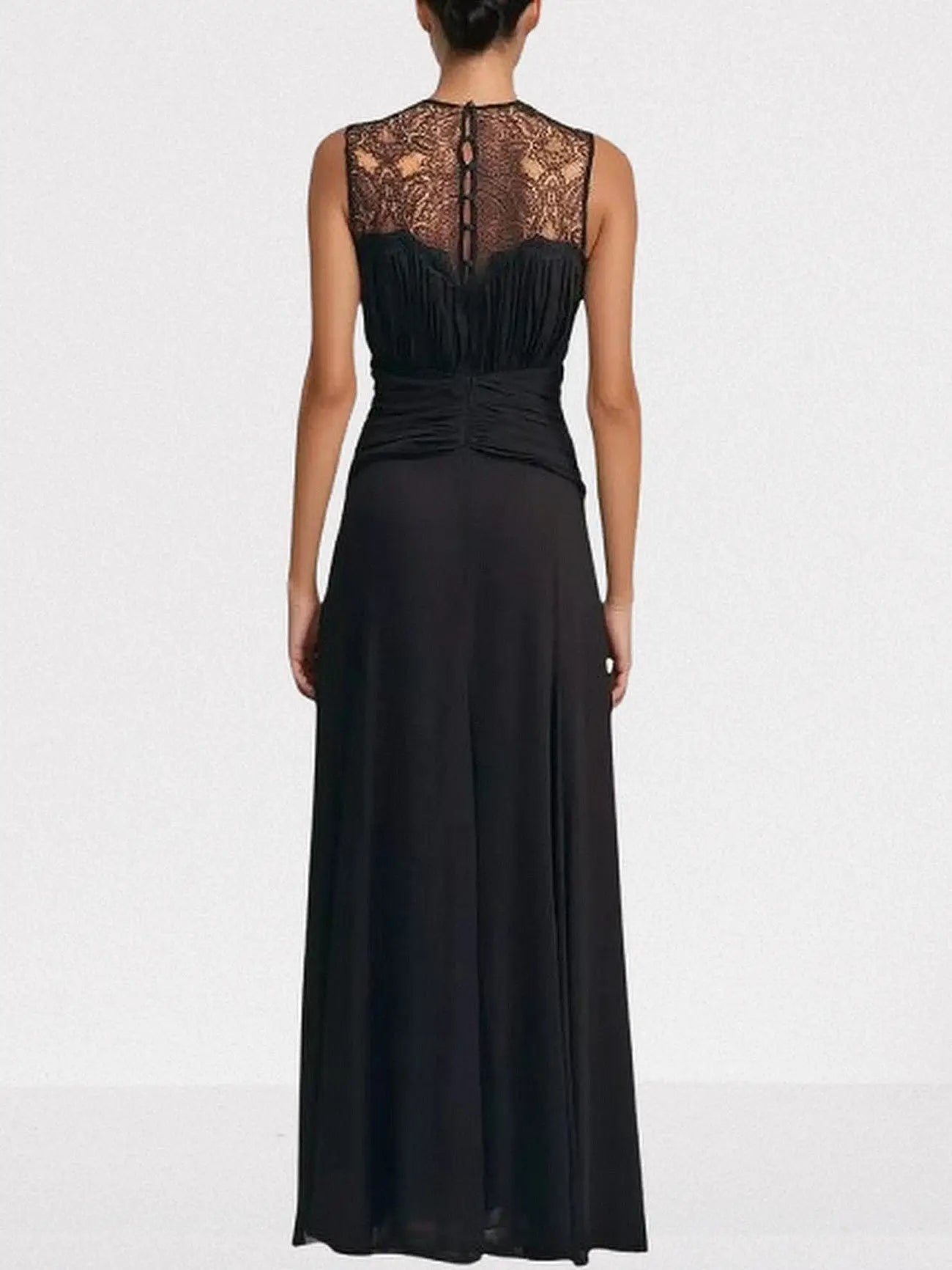 Black Sleeveless Lace and Gathered Detail Maxi Dress - Dresses