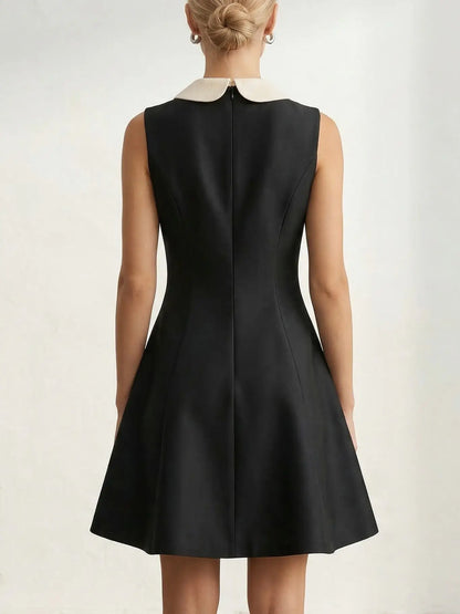 Black Sleeveless Mini Dress with Lace Bib Collar - Dresses