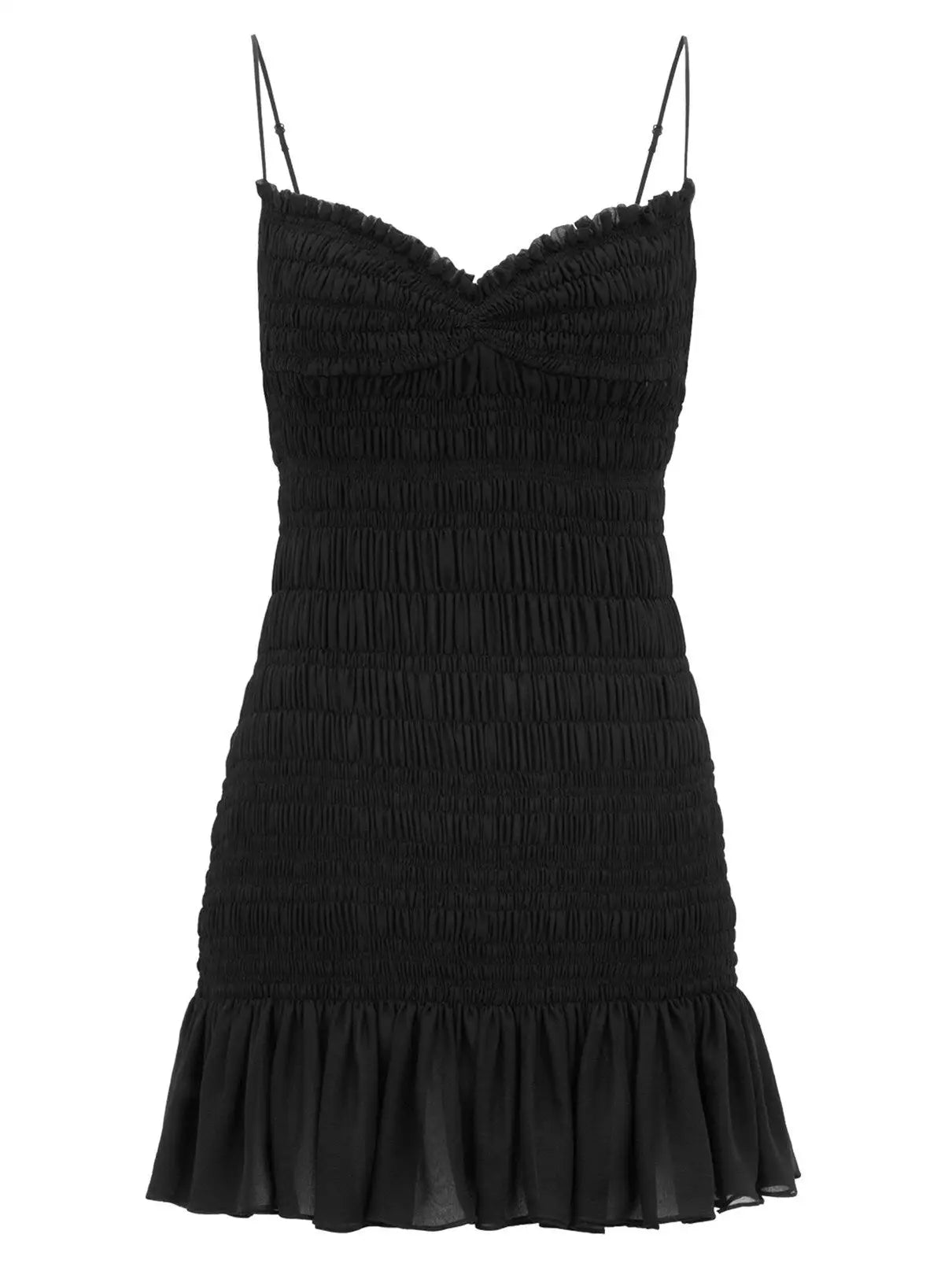 Black Smocked Ruffled Mini Evening Dress - Dresses