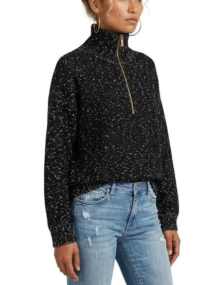 Black Speckled Half-Zip Knit High-Neck Sweater - Sweaters & Knitwear