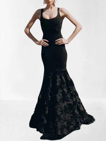 Black Stretch Knit Mermaid Tank Gown - Dresses