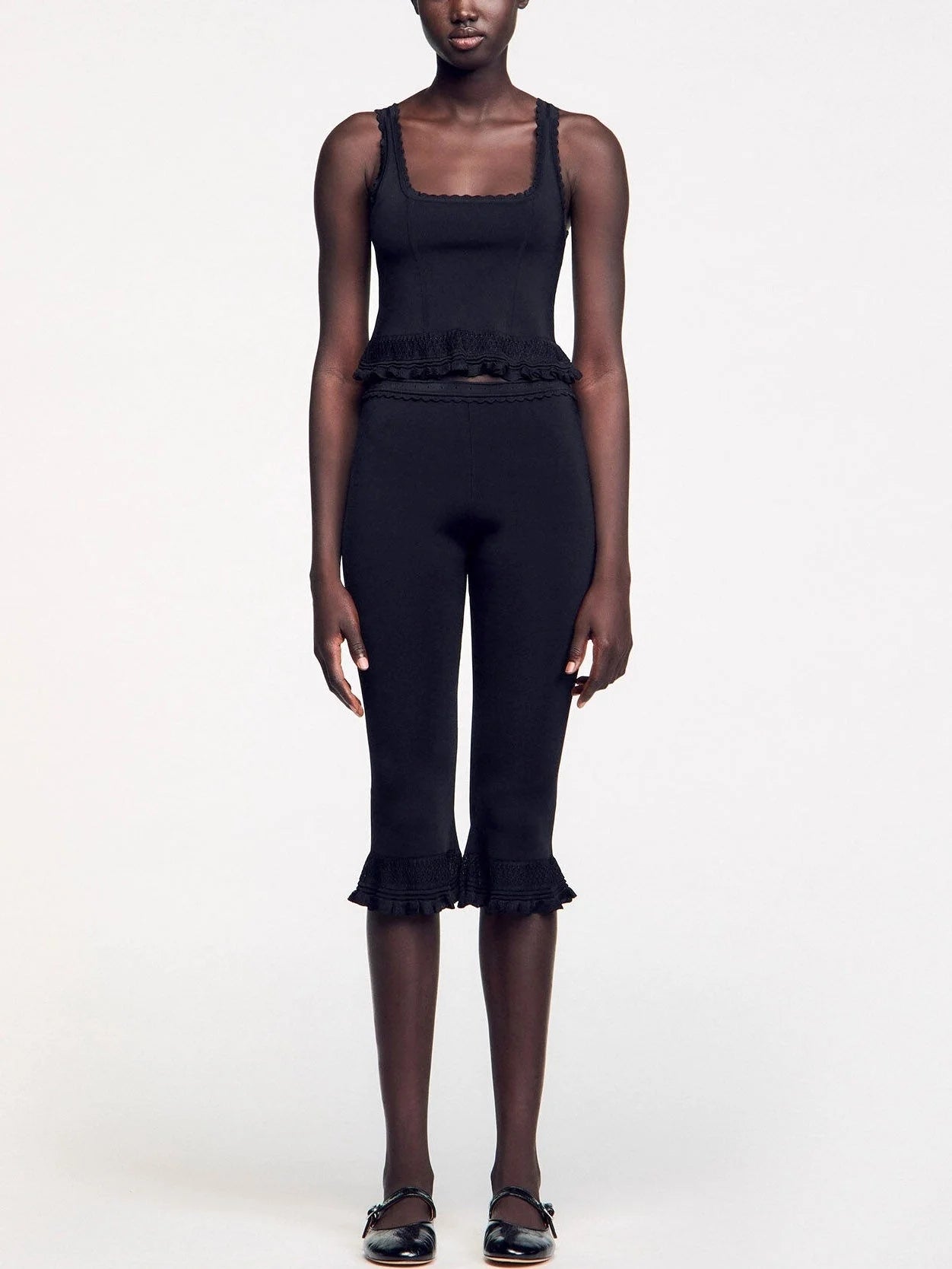 Black Stretch Knit Tank and Capri Set - Suits & Sets
