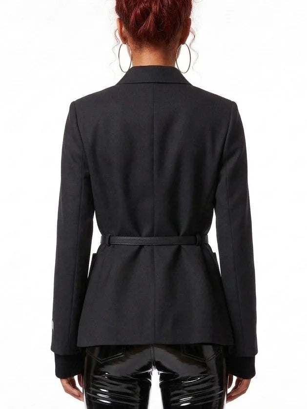 Black Tailored Blazer with Belt and Chest Strap - Jackets