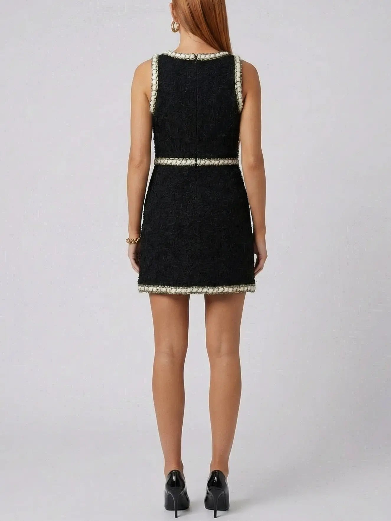 Black Tweed Contrast-Trim Sleeveless Dress - Dresses