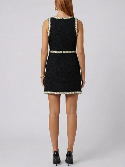 Black Tweed Contrast-Trim Sleeveless Dress - Dresses