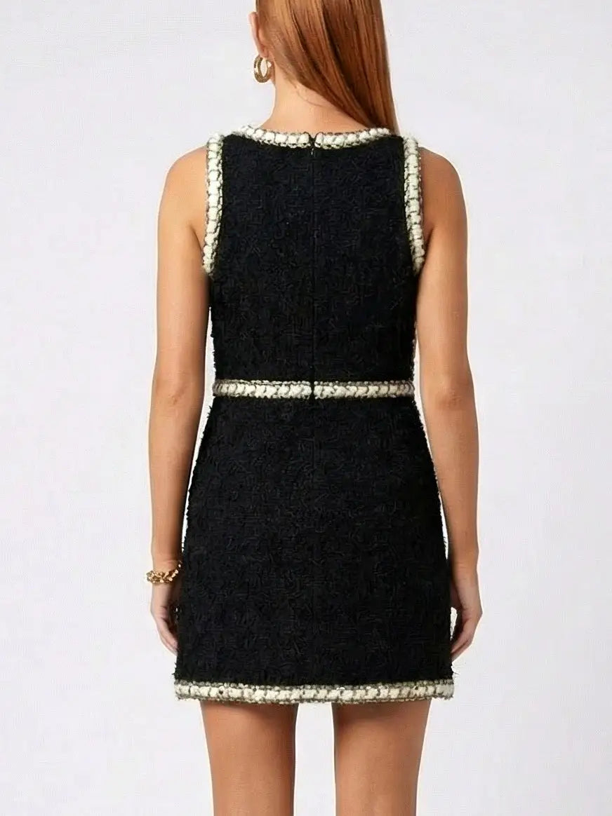 Black Tweed Contrast-Trim Sleeveless Dress - Dresses