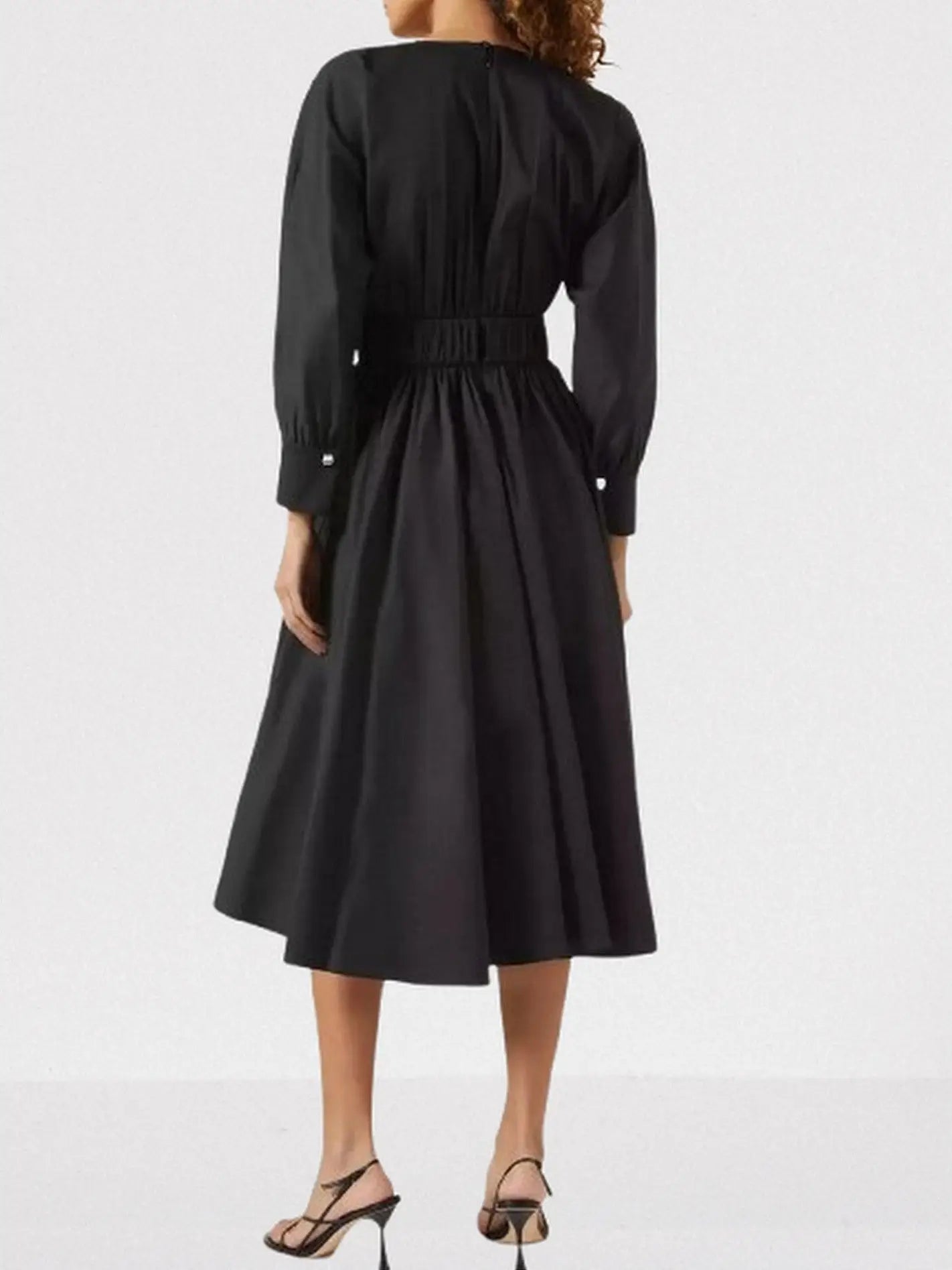 Black V-Neck Midi Dress - Dresses