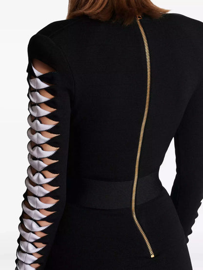 Black V-Neck Mini Dress with Cut-Out Sleeve Detail - Dresses