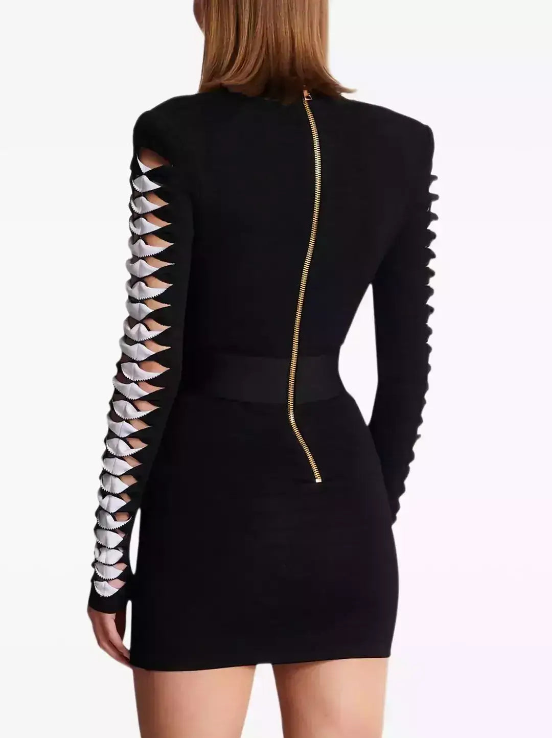 Black V-Neck Mini Dress with Cut-Out Sleeve Detail - Dresses