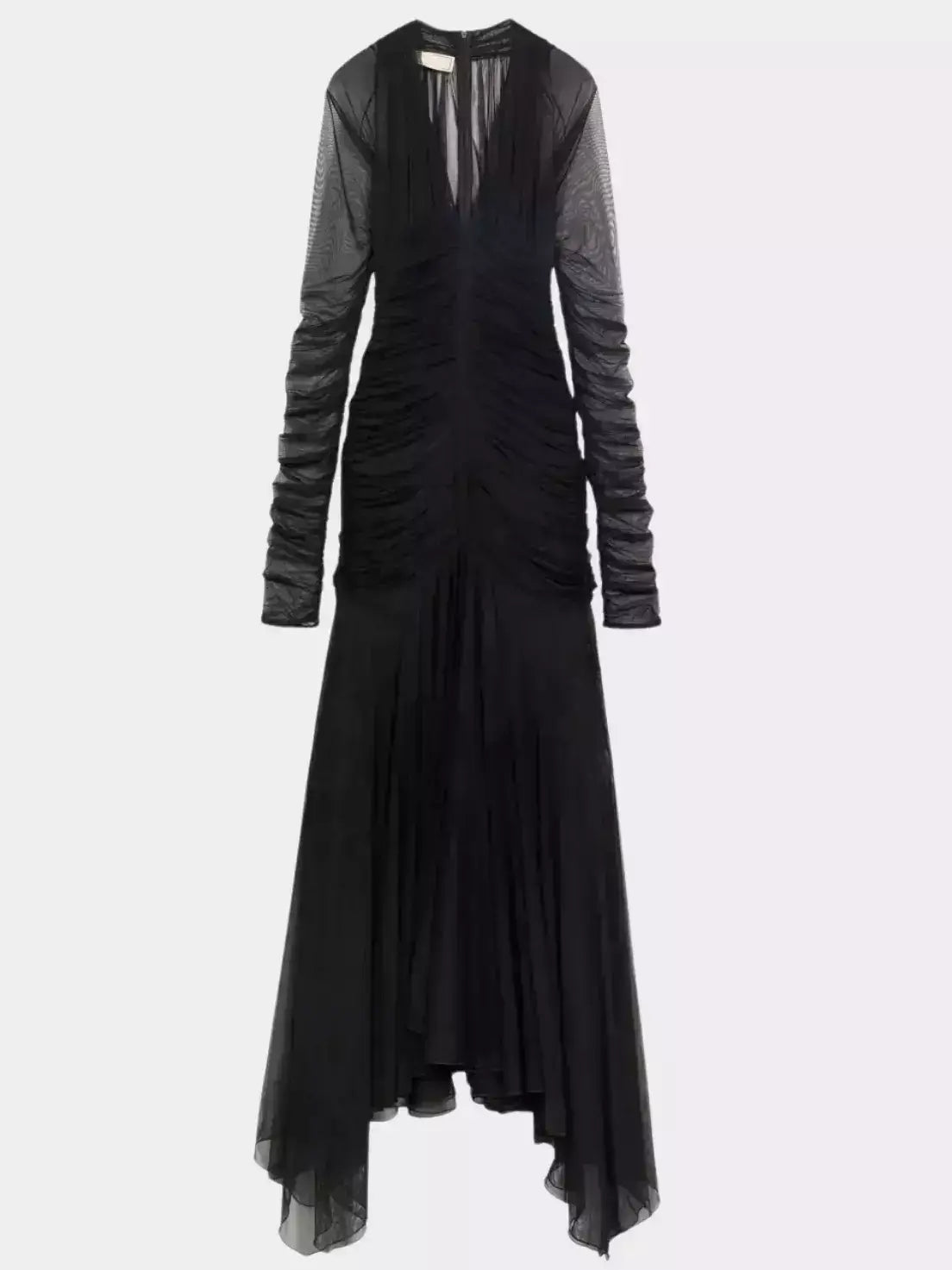 Black V-Neck Ruched Long-Sleeve Maxi Dress - Dresses