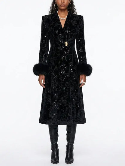 Fur-Cuffed Wrap Wool Cashmere Coat - Coats