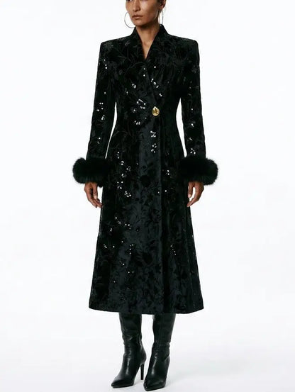 Fur-Cuffed Wrap Wool Cashmere Coat - Coats