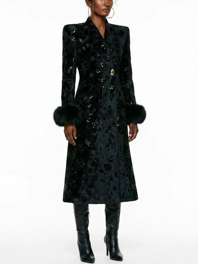 Fur-Cuffed Wrap Wool Cashmere Coat - Coats