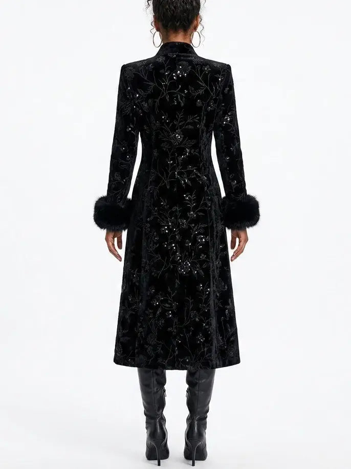 Fur-Cuffed Wrap Wool Cashmere Coat - Coats
