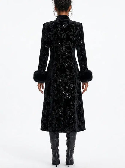Fur-Cuffed Wrap Wool Cashmere Coat - Coats