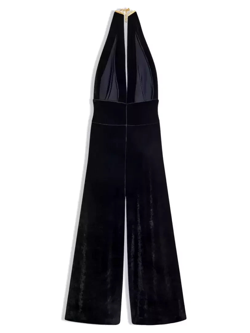 Black Velvet Halter Neck Jumpsuit - Suits & Sets