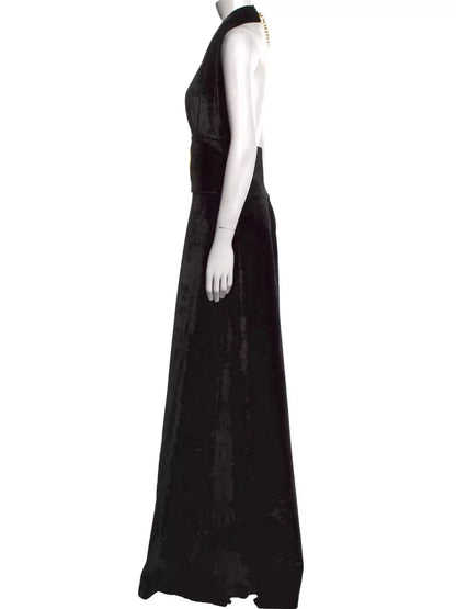 Black Velvet Halter Neck Jumpsuit - Suits & Sets