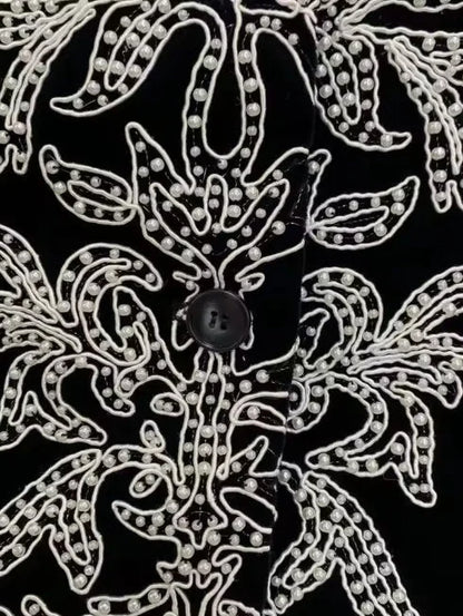 Black Velvet Jacket with Pearl Embroidery - Jackets