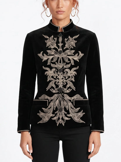 Black Velvet Jacket with Pearl Embroidery - Jackets