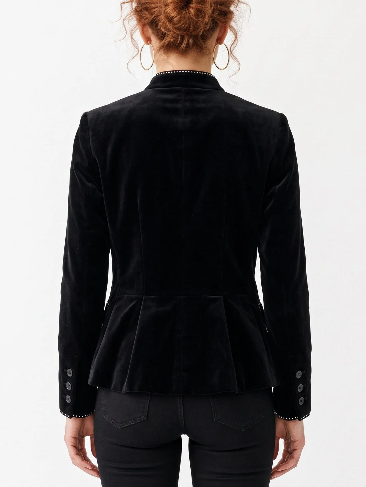 Black Velvet Jacket with Pearl Embroidery - Jackets