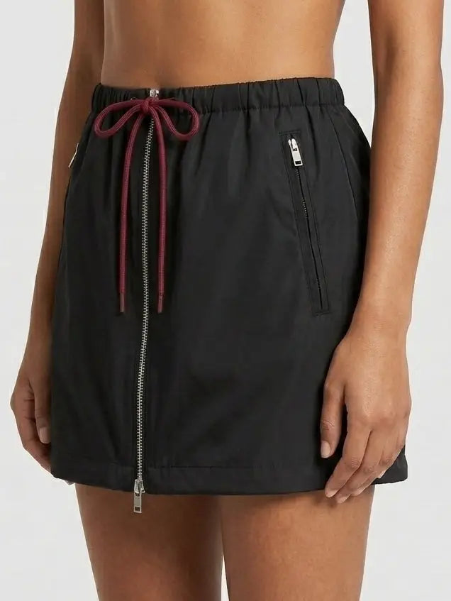 Black Zip Front Drawstring Mini Skirt - Skirts