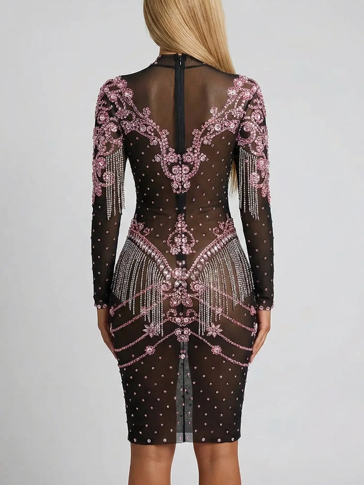 Black & Pink Rhinestone-Embellished Short Dress - Dresses