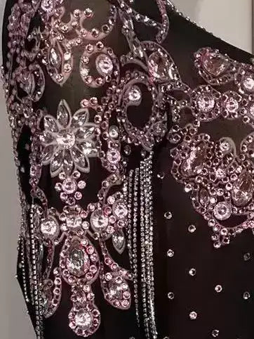 Black & Pink Rhinestone-Embellished Short Dress - Dresses