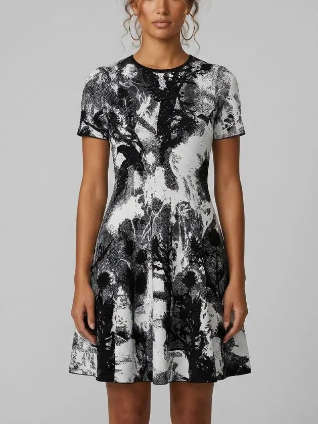 knee length dresses for ladies Black and White Knit A-Line Mini Dress