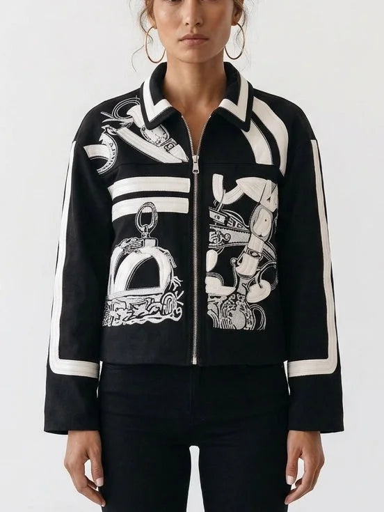 Black and White Ornamental Embroidered Cashmere Jacket - Jackets