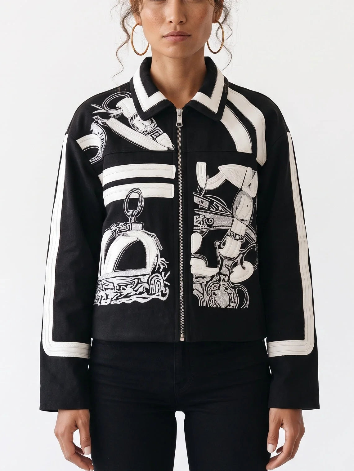 Black and White Ornamental Embroidered Cashmere Jacket - Small - Jackets