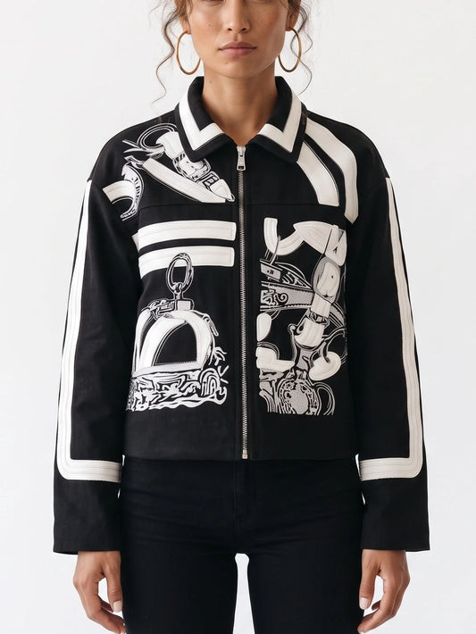 Black and White Ornamental Embroidered Cashmere Jacket - Small - Jackets