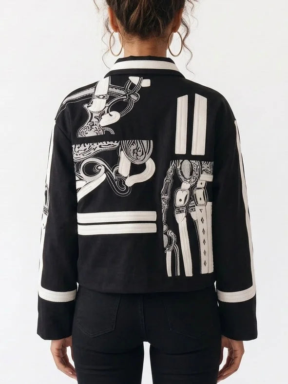 Black and White Ornamental Embroidered Cashmere Jacket - Jackets