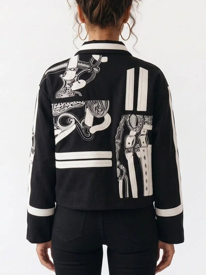 Black and White Ornamental Embroidered Cashmere Jacket - Jackets