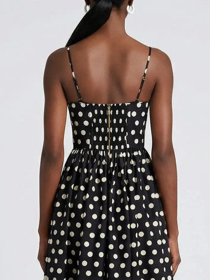 Black and White Polka Dot Cotton Midi Dress - Dresses