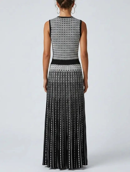 Black and White Striped Wool-Blend Midi Dress - Dresses