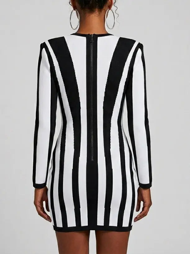 Damask Jacquard Mini Dress in Black and White - Dresses