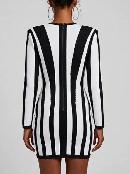 Damask Jacquard Mini Dress in Black and White - Dresses