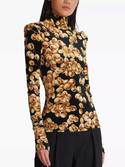 Black with Gold-Tone Grape Print Velvet Top Branna Couture