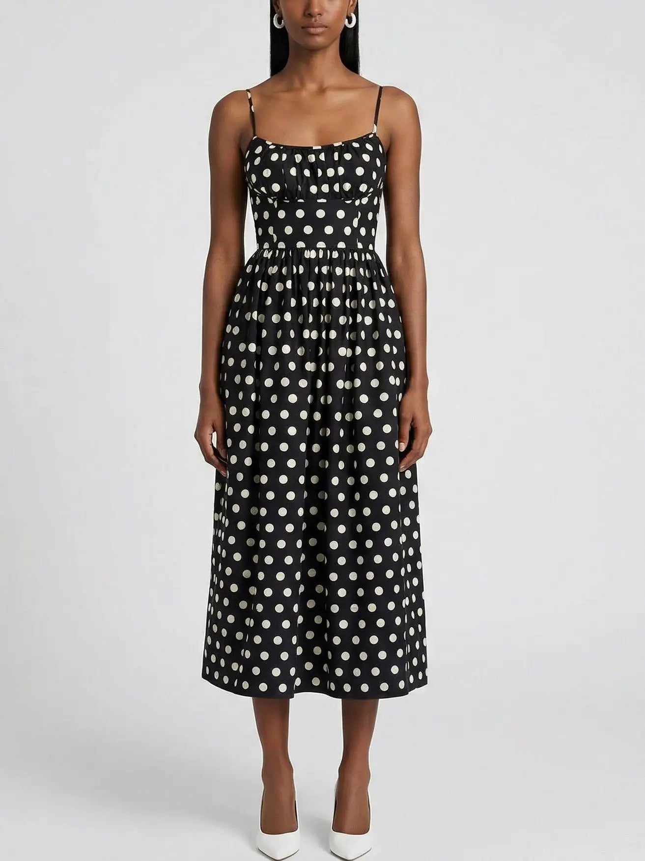 Black and White Polka Dot Cotton Midi Dress – Branna Couture