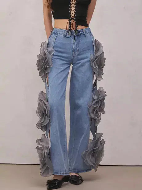 Blooming Flower Applique Cut-Out Jeans Branna Couture