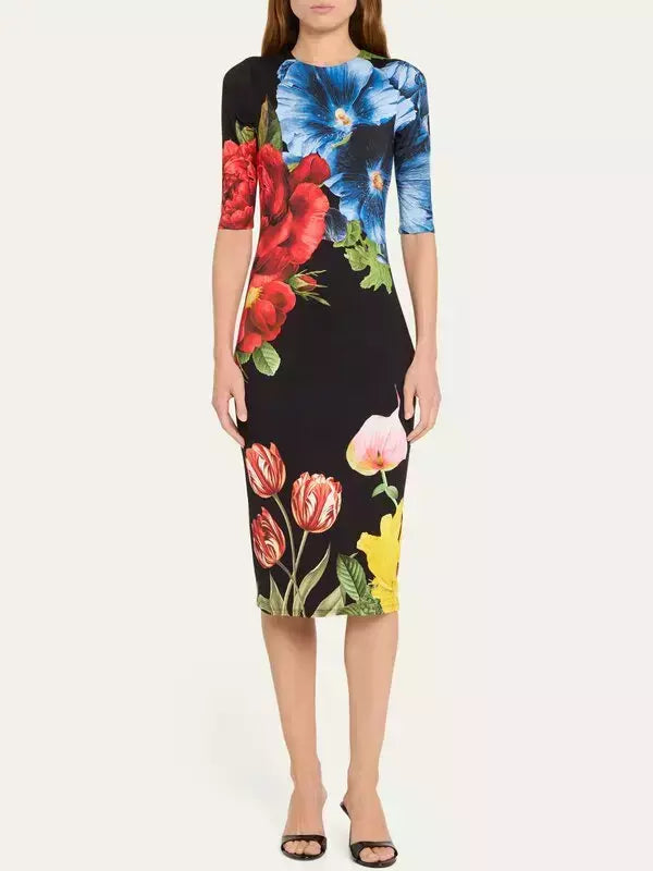 Blossoming Floral Printed Fitted Dress Branna Couture