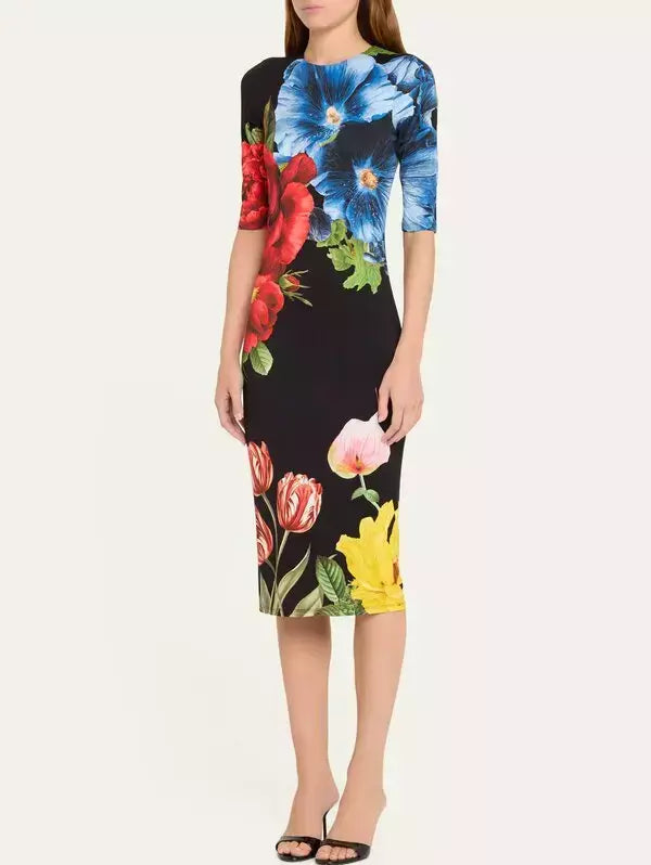 Blossoming Floral Printed Fitted Dress Branna Couture