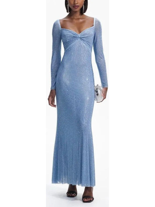 Blue Iridescent Crystal-Embellished Dress - Branna Couture