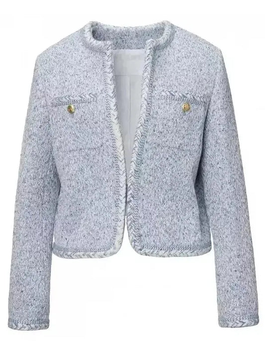 Blue Tweed Jacket with Braided-Trim - Branna Couture