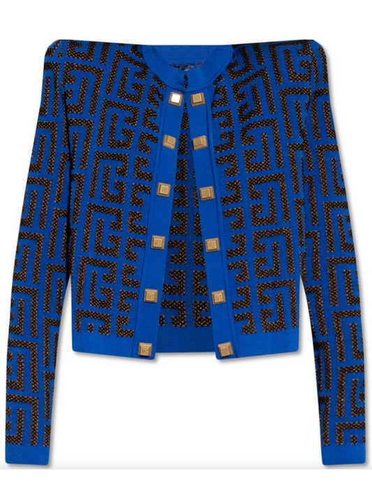 Blue and Black Monogram Cardigan - Branna Couture