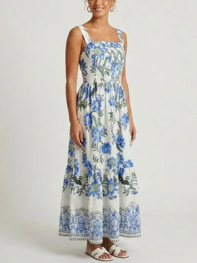Blue Floral Print Sleeveless Maxi Dresss Blue Floral Print Sleeveless Maxi Dresss