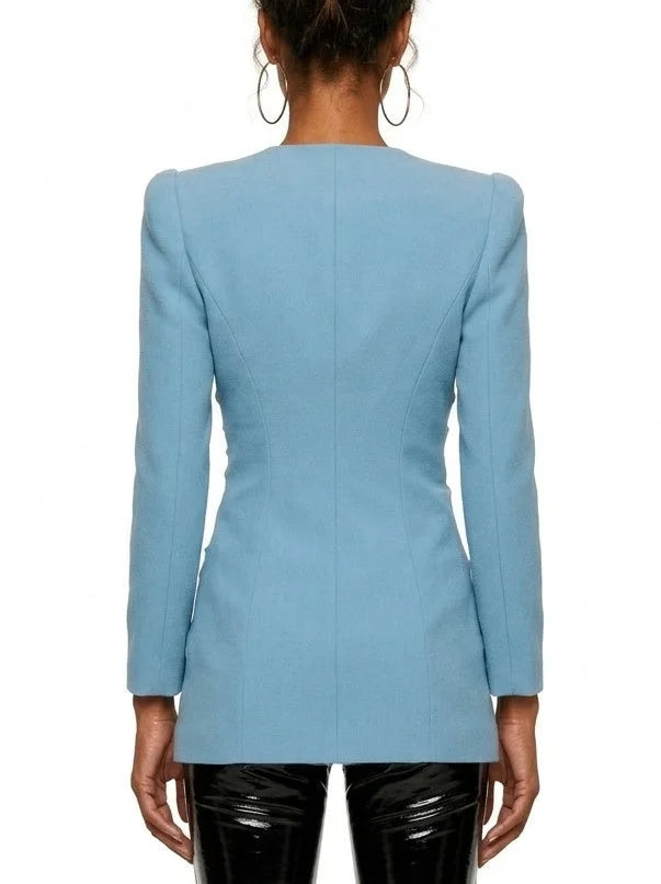 Blue Gathered Jacket with Bow Details - Jackets