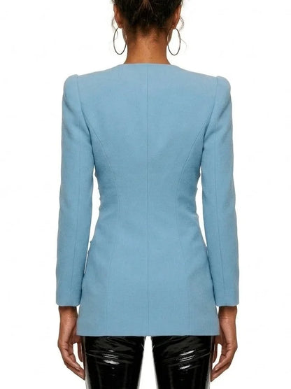 Blue Gathered Jacket with Bow Details - Jackets
