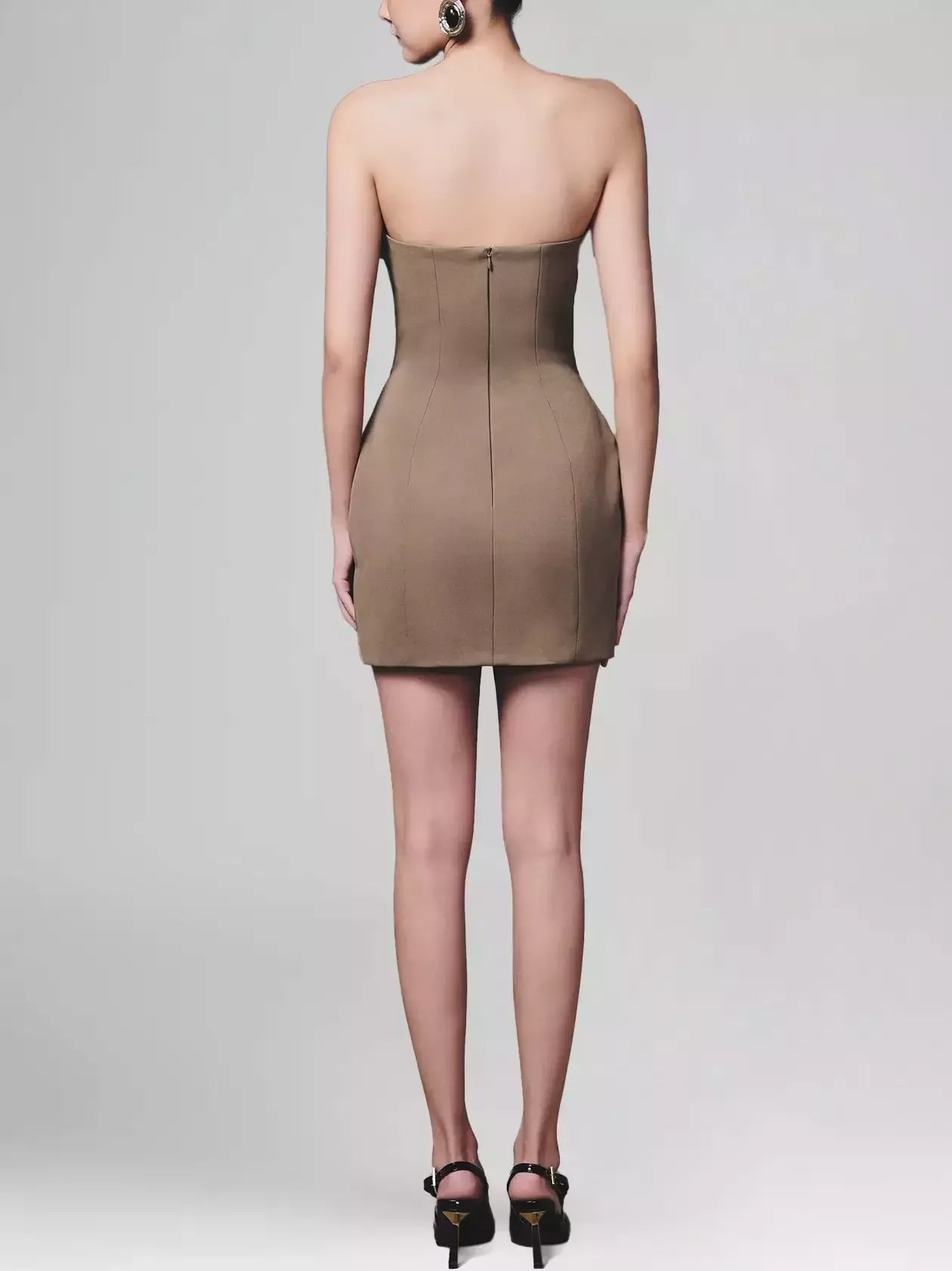 Blue Rose-Appliques Pinstripe-Contrast Brown Mini Dress - Dresses